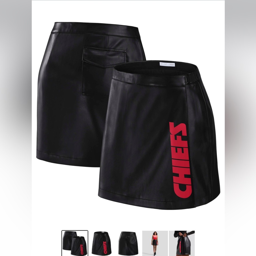 Unbranded Black Leatherette Skirt with Red CHIEFS Graphic